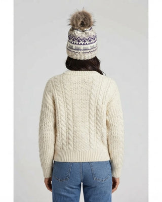 Ivory, Purple & Taupe Patterned Pom Hat