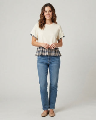 Francis Baby Doll Plaid Peplum / Cream