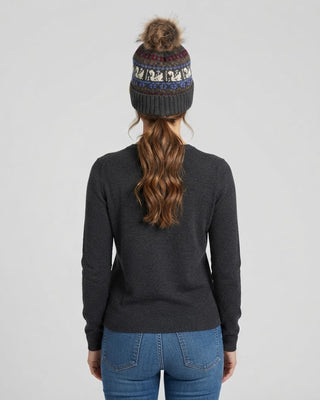 Gray Swan Pattern Knit Pom Hat