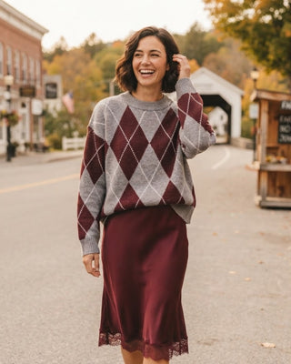 Ori Oversized Argyle Crewneck / Wine Multi