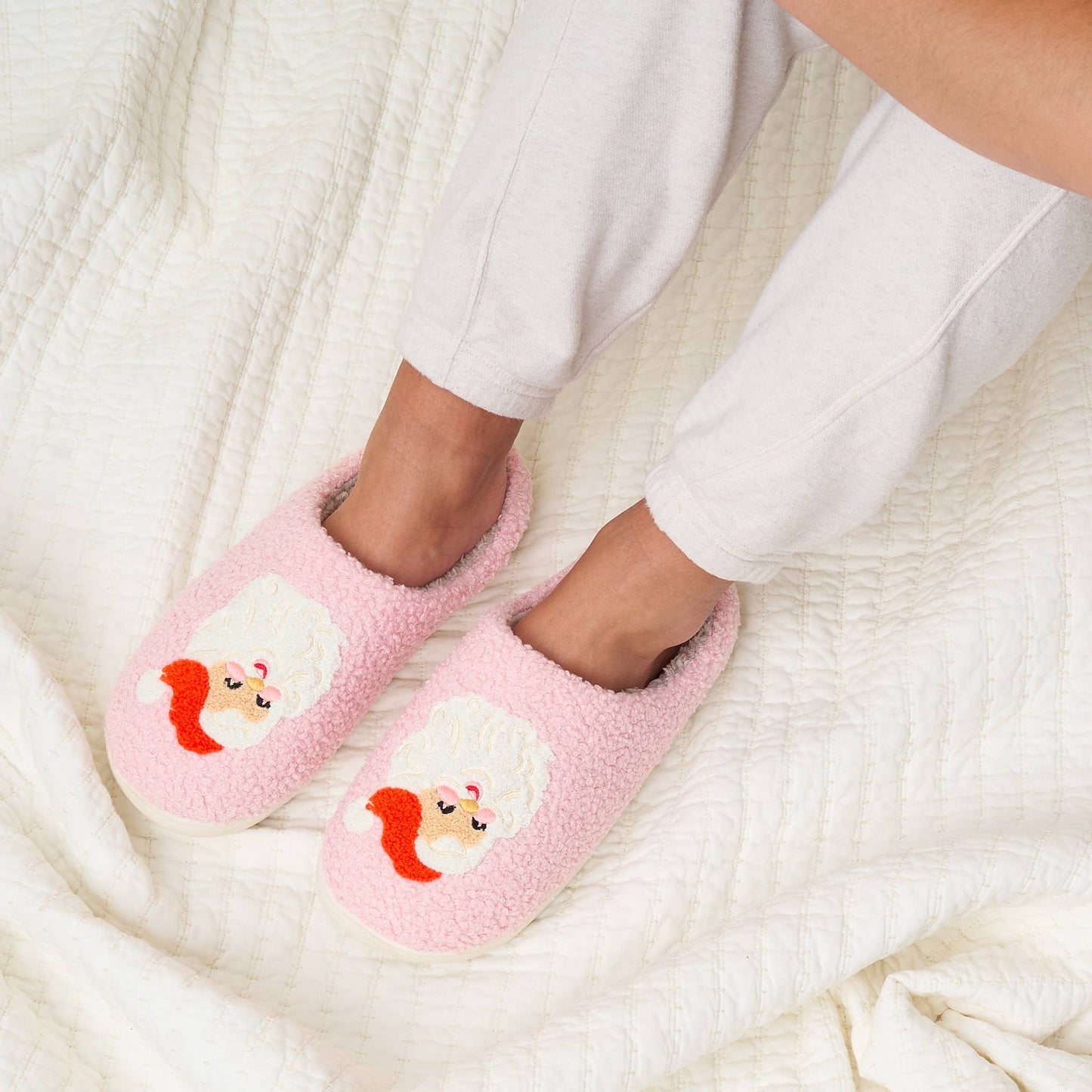 Fuzzy Holiday Slippers - Santa