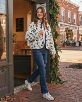 Grace Floral Fleece Jacket / Ivory / Navy