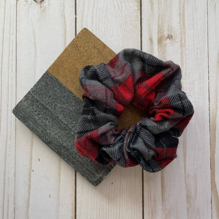 Red and Gray Flannel Handmade Scrunchie