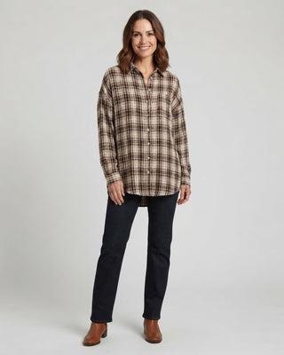 Mari Oversized Plaid Button Down Shirt / Beige Plaid