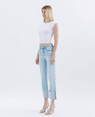High Rise Cuffed Crop Straight Jeans
