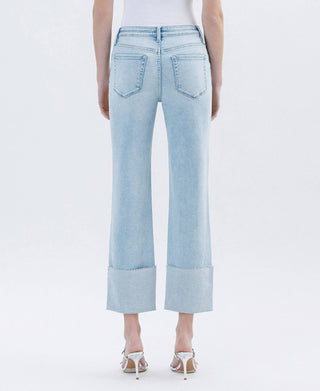 High Rise Cuffed Crop Straight Jeans