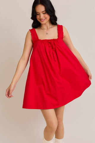 RUFFLED SQUARE NECK FLARE DRESS