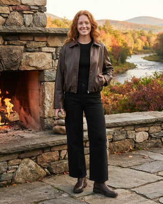 Linnea Bubble Hem Faux Leather Jacket / Brown