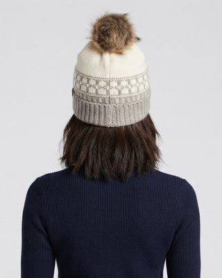 Ivory & Taupe Patterned Knit Pom Hat / Ivory & Taupe