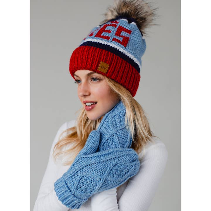 Red, Light Blue & Navy Apres Pom Hat