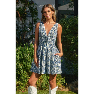 Field Daisies Plunging Corset Mini Dress