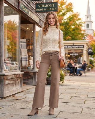 Wilmington Low Rise Belted Wide Leg Jeans / Mocha