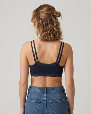Double Layered Sports Bra / Dark Navy Plaid