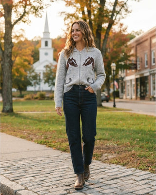 Morgan Jacquard Zip Up Sweater / Heather Grey