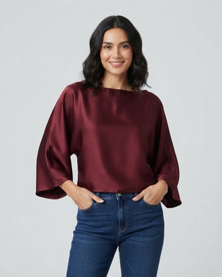 Indra Satin Boatneck Dolman Top / Burgundy