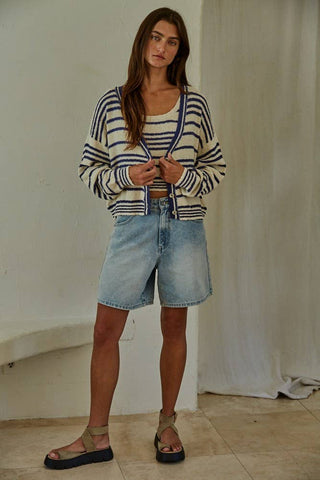 Knit Sweater Cotton Striped Round Neck Tank Top