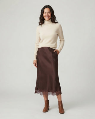 Brynn Satin Lace Midi Skirt / Cocoa