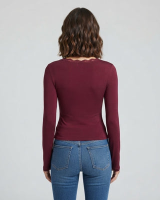 Cara Bell Sleeve Lace Trim Top / Burgundy