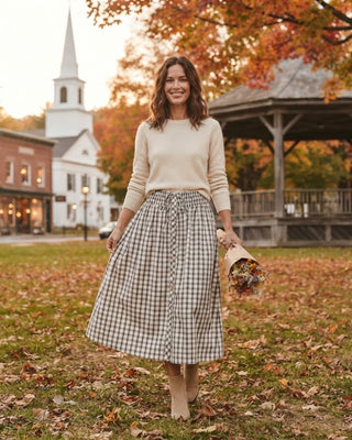 Marley Plaid Midi Skirt / Ivory Black Combo