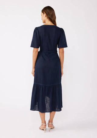 Embroidered Midi Wrap Dress