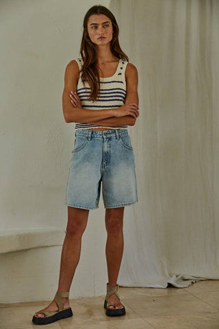 Knit Sweater Cotton Striped Round Neck Tank Top