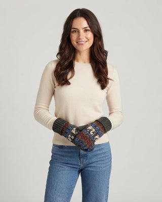 Gray Swan Pattern Knit Mittens