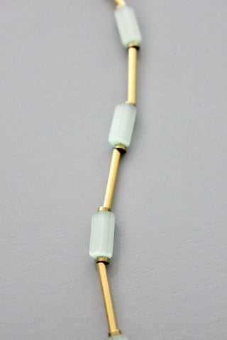GND133 mint green and brass long necklace