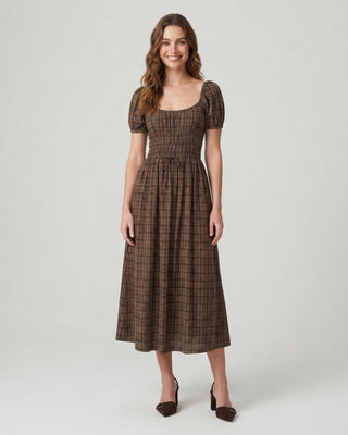 Autumn Plaid Midi Dress / Mocha Multi
