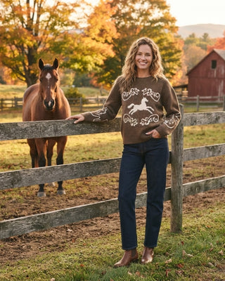 Morgan Horse Motif Crew Neck / Cognac Multi