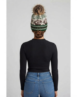 Cream Deer Winter Pattern Pom Hat / Cream