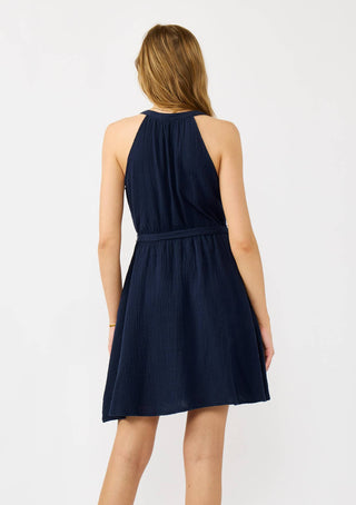 Sleeveless Button-Front Mini Dress with Waist Tie