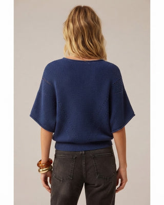 Danielle Pointelle Short Sleeve Sweater / Blue