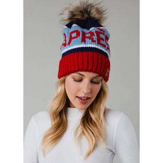 Red, Light Blue & Navy Apres Pom Hat