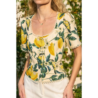 Vintage Lemonade Tulip Lace Trim Button Down Top (1)