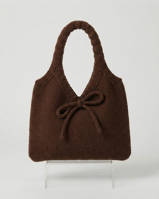 Cute Bow Knot Knit Handbag Underarm Bag / Coffee