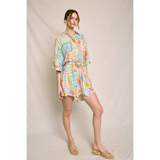 Pastel Paradise Button Up Rattan Belt Romper