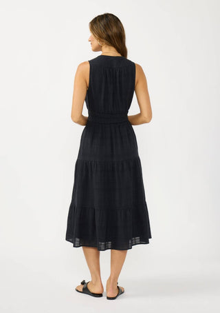 V-Split Neck Tiered Midi Dress with Pockets