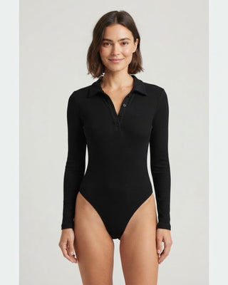 Michaela Collared Bodysuit / Black