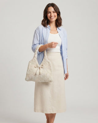 Cute Bow Knot Knit Handbag Underarm Bag / Beige