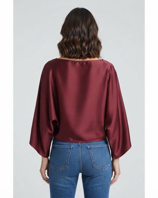 Indra Satin Boatneck Dolman Top / Burgundy