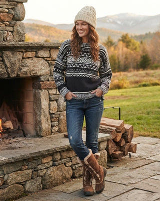Drea Patterned Crewneck Sweater / Black White
