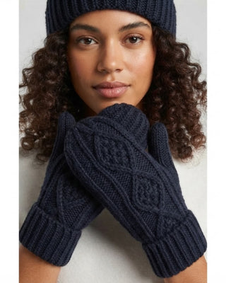 Navy Cable Knit Mittens