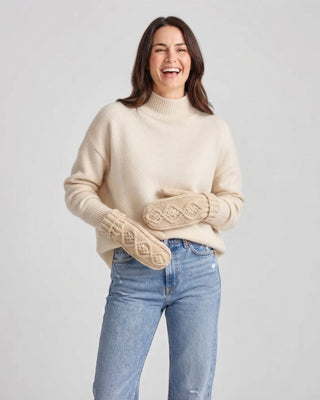 Beige Cable Knit Mittens / Beige