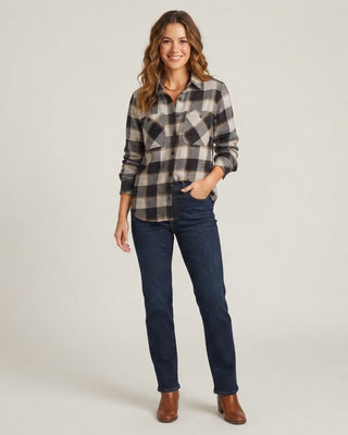 Plaid Button Up / Navy, Brown & Cream