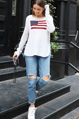 Flag Crew Cotton Knit Sweater / White