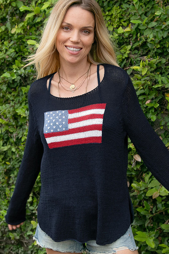 Flag Crew Cotton Knit Sweater / Indigo