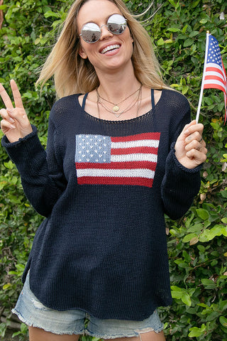 Flag Crew Cotton Knit Sweater / Indigo
