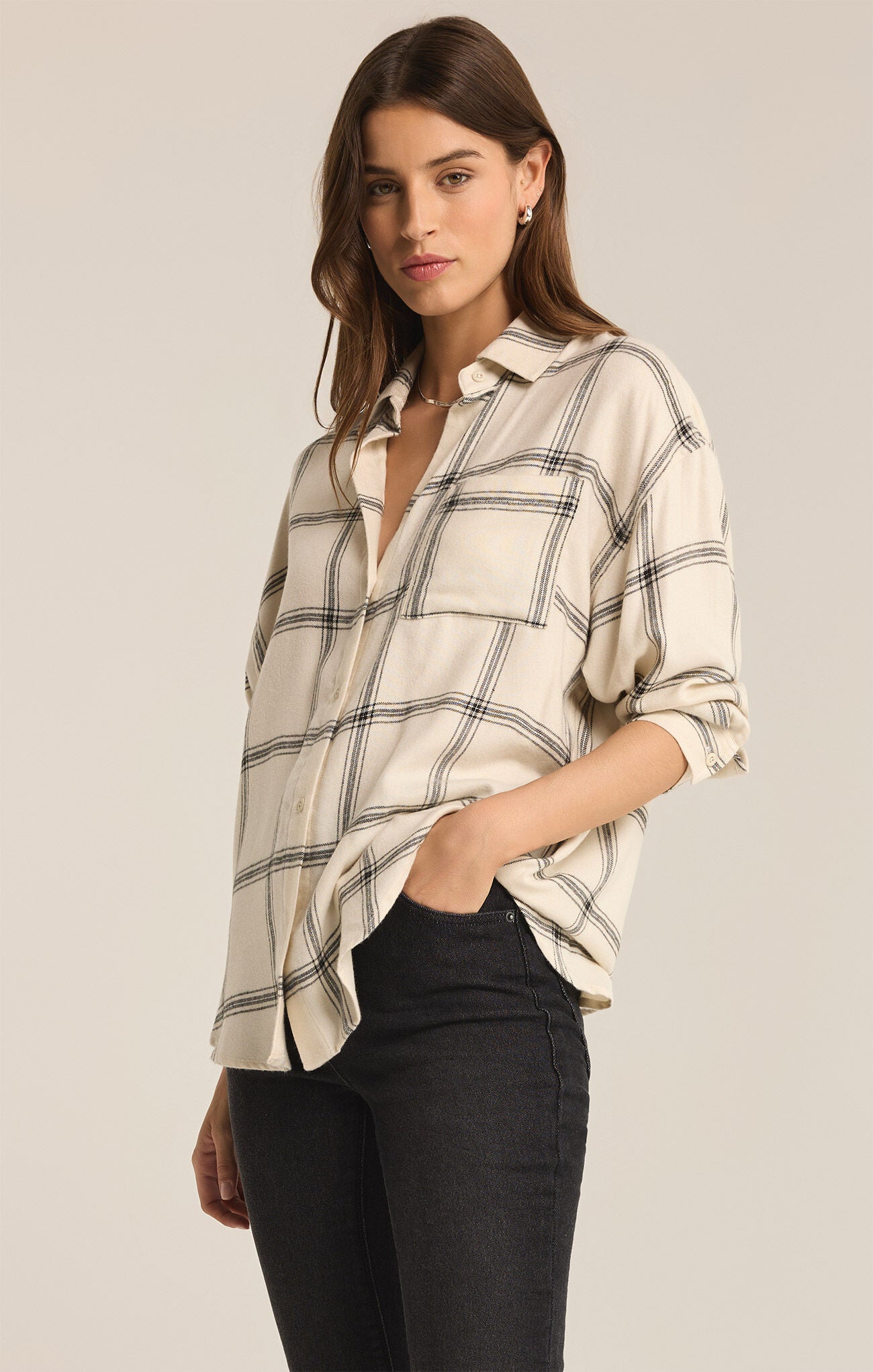 River Plaid Button Up / Sea Salt