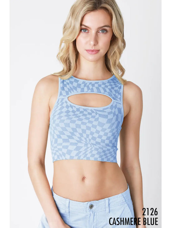 Checkered Cutout Crop Top