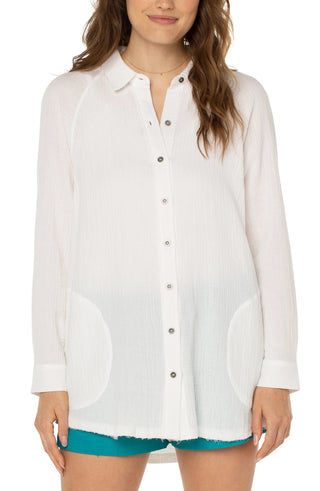 Button Front Raglan Shacket